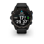 Garmin MK3i 43 mm Carbon grey DLC-titanium met zwarte siliconen band en Descent T2 zendontvanger