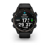 Garmin MK3i 43 mm Carbon grey DLC-titanium met zwarte siliconen band en Descent T2 zendontvanger